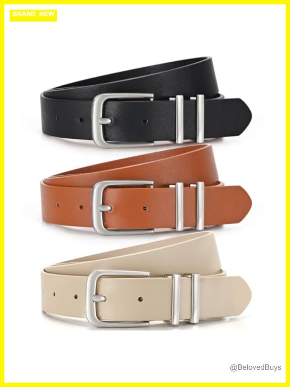 3-Pack Women's Faux Leather Belts with Gold Alloy Buckle